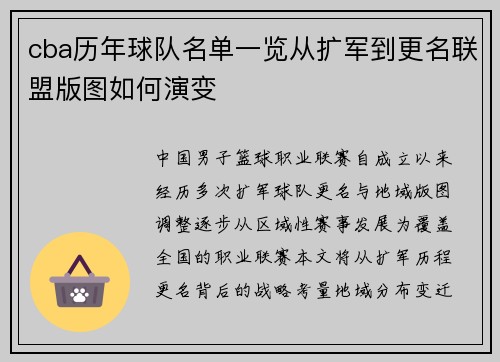 cba历年球队名单一览从扩军到更名联盟版图如何演变